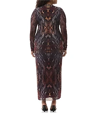 AFRM Plus Didi Snake Print Crew Neck Long Sleeve Mesh Dress