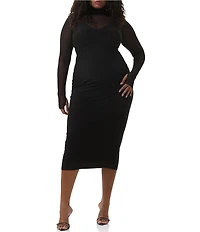 AFRM Plus Shailene Turtleneck Long Sleeve Mesh Midi Dress
