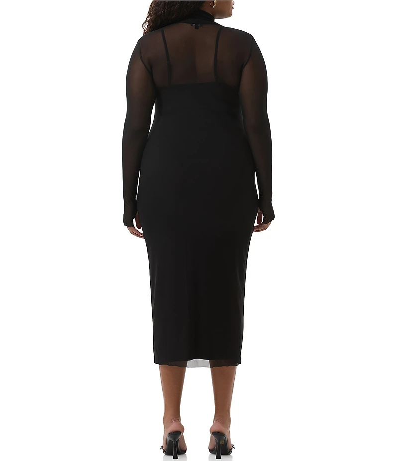 AFRM Plus Shailene Turtleneck Long Sleeve Mesh Midi Dress