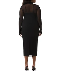 AFRM Plus Shailene Turtleneck Long Sleeve Mesh Midi Dress