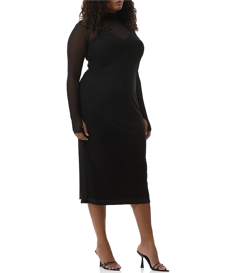 AFRM Plus Shailene Turtleneck Long Sleeve Mesh Midi Dress