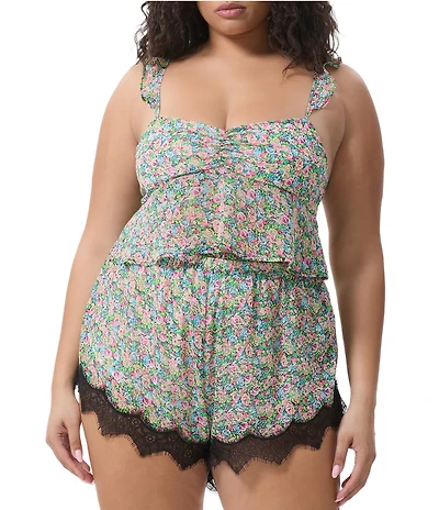 AFRM Plus Size Aisha Floral Print Square Neck Sleeveless Coordinating Chiffon Top
