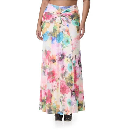 AFRM Plus Size Amirah Watercolor Blossom Printed Coordinating Mesh Maxi Skirt