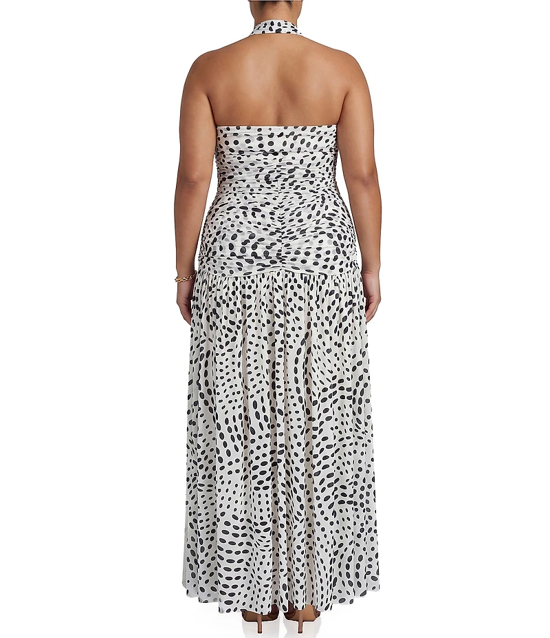 AFRM Plus Size Blane Hardware Dot Printed Halter Neck Sleeveless Power Mesh Maxi Dress