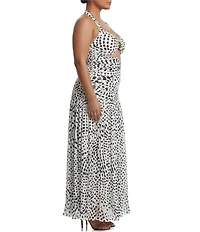 AFRM Plus Size Blane Hardware Dot Printed Halter Neck Sleeveless Power Mesh Maxi Dress