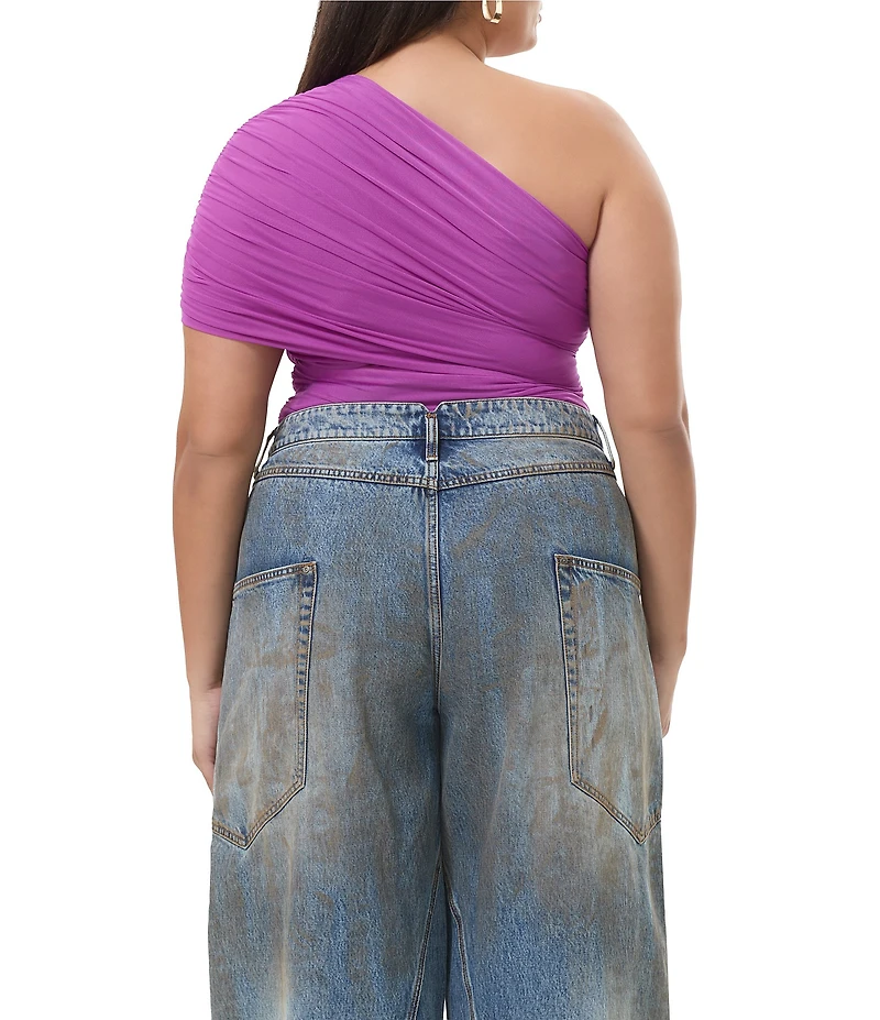 AFRM Plus Size Campbell One Shoulder Drape Mesh Top