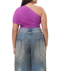 AFRM Plus Size Campbell One Shoulder Drape Mesh Top