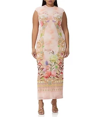 AFRM Plus Size Cody Dew Drop Mesh Placement Printed Crew Neck Cap Sleeve Maxi Dress