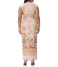 AFRM Plus Size Cody Dew Drop Mesh Placement Printed Crew Neck Cap Sleeve Maxi Dress