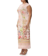 AFRM Plus Size Cody Dew Drop Mesh Placement Printed Crew Neck Cap Sleeve Maxi Dress