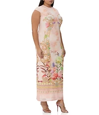 AFRM Plus Size Cody Dew Drop Mesh Placement Printed Crew Neck Cap Sleeve Maxi Dress