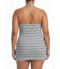 AFRM Plus Size Karima Striped V-Neck Sleeveless Cozy Rib Mini Dress
