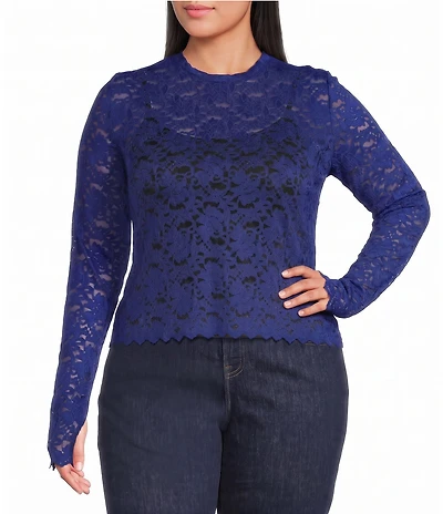 AFRM Plus Size Kaylee Floral Crew Neck Long Sleeve Silken Lace Top