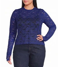 AFRM Plus Size Kaylee Floral Crew Neck Long Sleeve Silken Lace Top