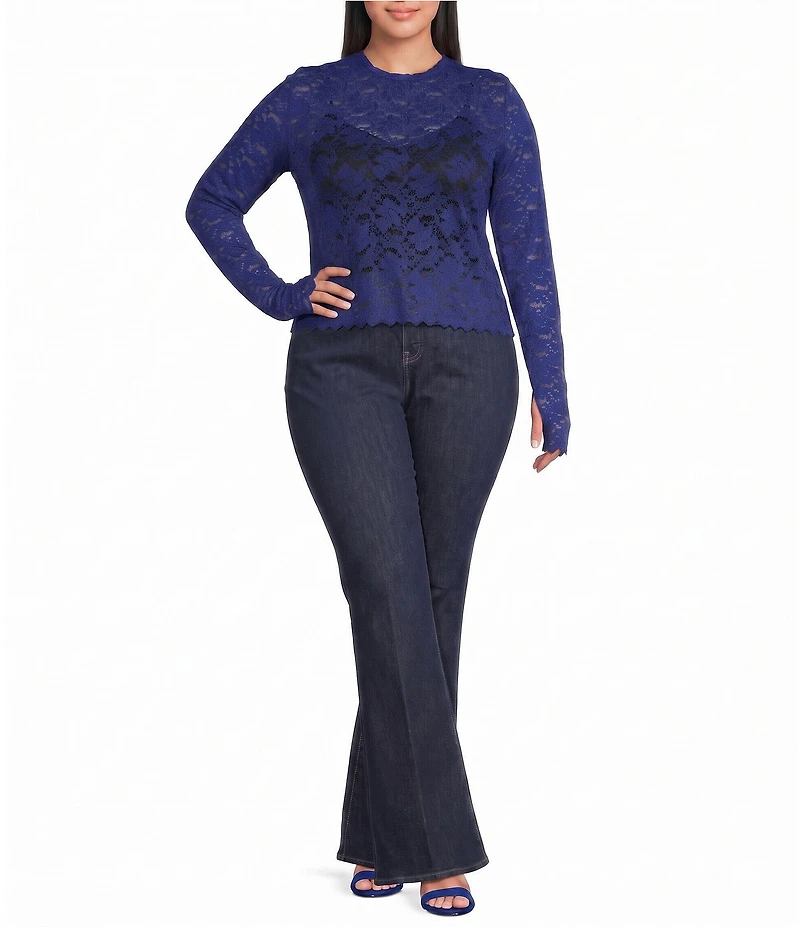 AFRM Plus Size Kaylee Floral Crew Neck Long Sleeve Silken Lace Top