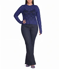 AFRM Plus Size Kaylee Floral Crew Neck Long Sleeve Silken Lace Top