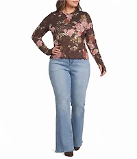 AFRM Plus Size Kaylee Rose Print Crew Neck Long Sleeve Silken Lace Top