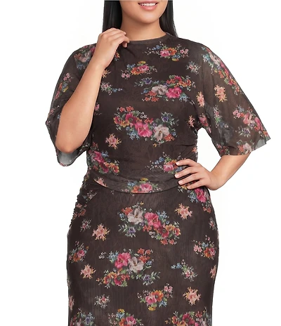 AFRM Plus Size Khylie Snake Floral Printed Mock Neck Short Sleeve Coordinating Mesh Top