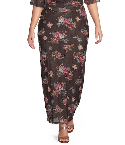 AFRM Plus Size Laconia Snake Floral Printed Mesh Coordinating Maxi Skirt