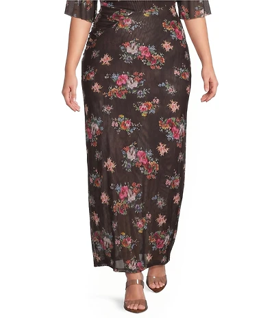 AFRM Plus Size Laconia Snake Floral Printed Mesh Coordinating Maxi Skirt
