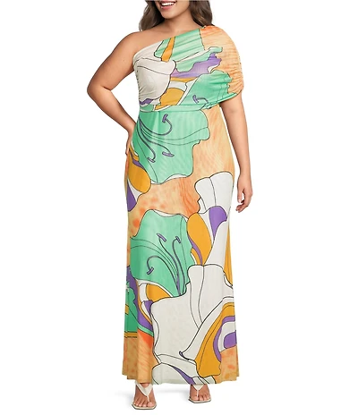 AFRM Plus Size Mirabel Floral Print Asymmetric One-Shoulder Maxi Dress