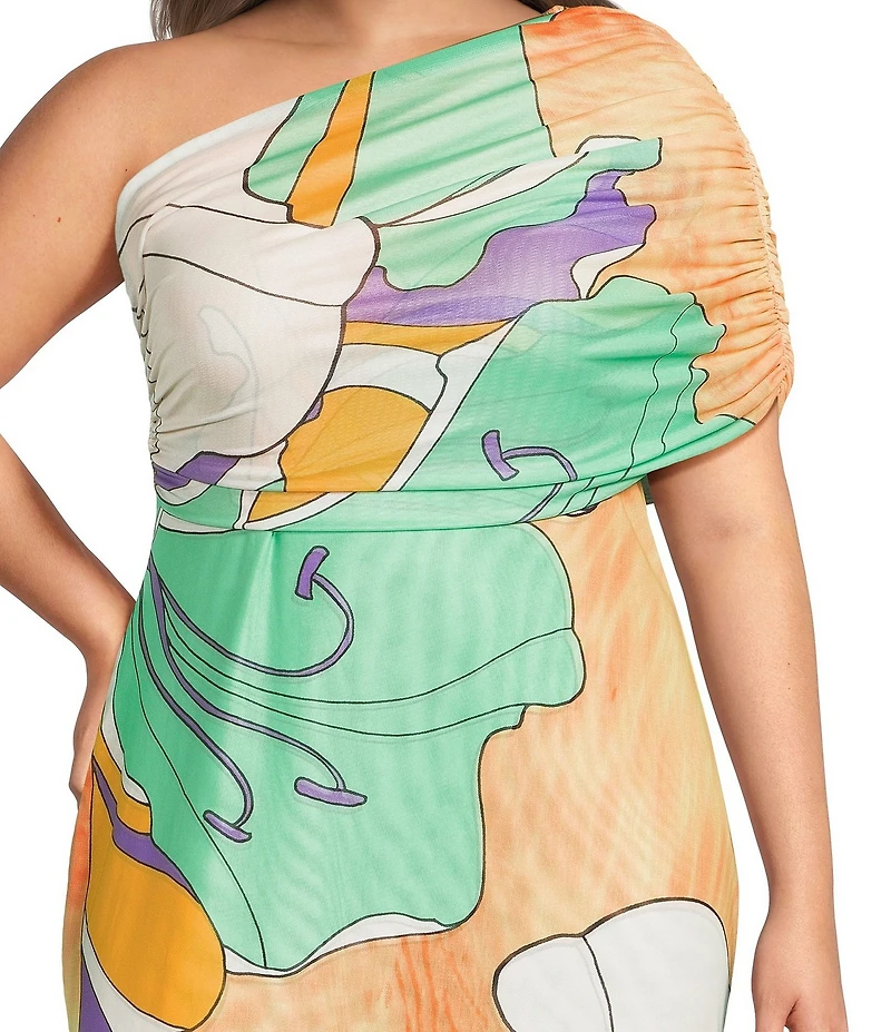 AFRM Plus Size Mirabel Floral Print Asymmetric One-Shoulder Maxi Dress