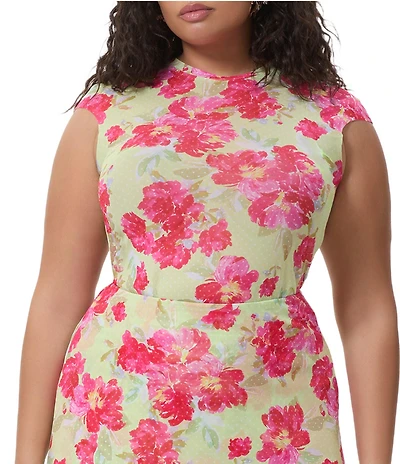AFRM Plus Size Nina Floral Dot Print Crew Neck Short Sleeve Mesh Tee