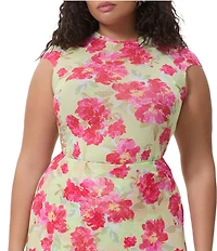 AFRM Plus Size Nina Floral Dot Print Crew Neck Cap Sleeve Mesh Tee