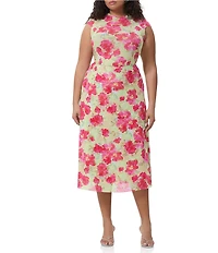 AFRM Plus Size Nina Floral Dot Print Crew Neck Cap Sleeve Mesh Tee