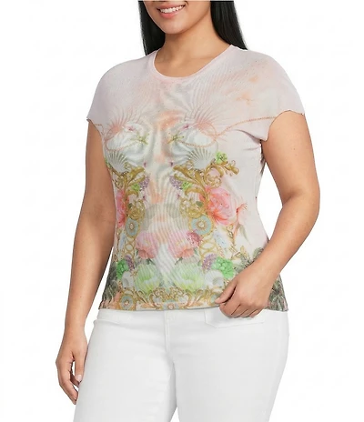 AFRM Plus Size Nina Shell Printed Crew Neck Short Sleeve Mesh Top
