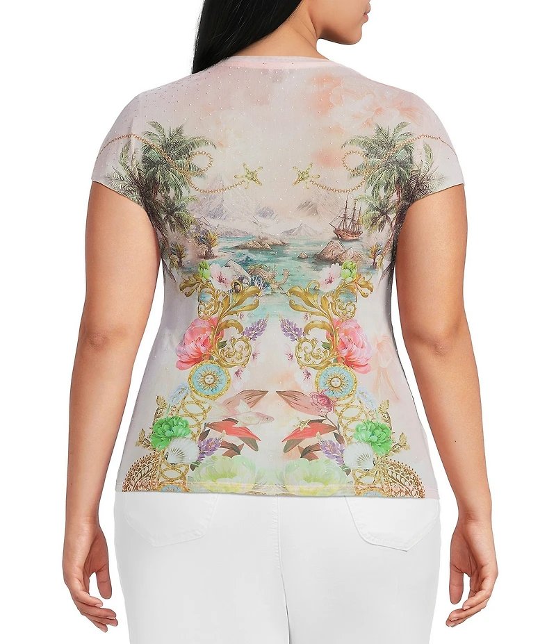 AFRM Plus Size Nina Shell Printed Crew Neck Short Sleeve Mesh Top