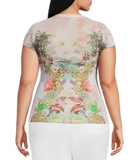 AFRM Plus Size Nina Shell Printed Crew Neck Short Sleeve Mesh Top