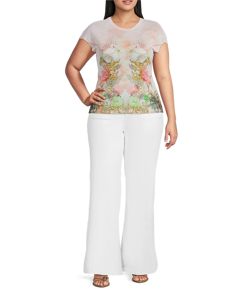 AFRM Plus Size Nina Shell Printed Crew Neck Short Sleeve Mesh Top