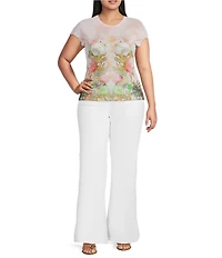 AFRM Plus Size Nina Shell Printed Crew Neck Short Sleeve Mesh Top