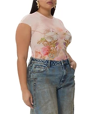AFRM Plus Size Nina Shell Printed Crew Neck Short Sleeve Mesh Top