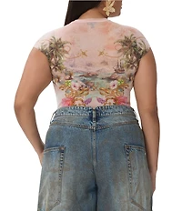 AFRM Plus Size Nina Shell Printed Crew Neck Short Sleeve Mesh Top