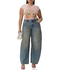 AFRM Plus Size Nina Shell Printed Crew Neck Short Sleeve Mesh Top