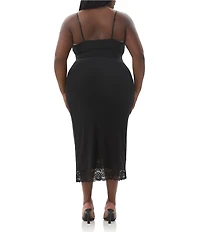 AFRM Plus Size Nissa Mesh V-Neck Sleeveless Spaghetti Strap Lace Trim Sheath Dress