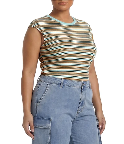 AFRM Plus Size Nolan Striped Crew Neck Short Sleeve Ribbed Tee