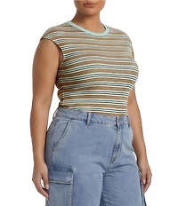 AFRM Plus Size Nolan Striped Crew Neck Short Sleeve Ribbed Tee