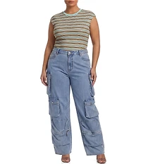AFRM Plus Size Nolan Striped Crew Neck Short Sleeve Ribbed Tee