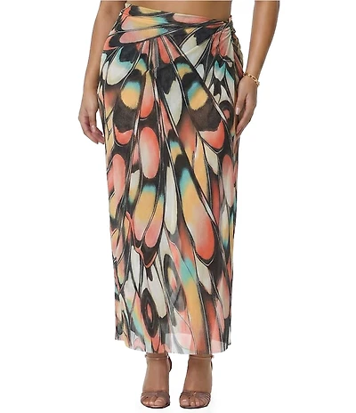 AFRM Plus Size Sera Butterfly Printed Mesh Ankle Length Coordinating Skirt