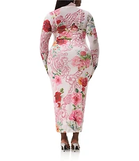 AFRM Plus Size Shailene Floral Printed Turtleneck Long Sleeve Midi Dress