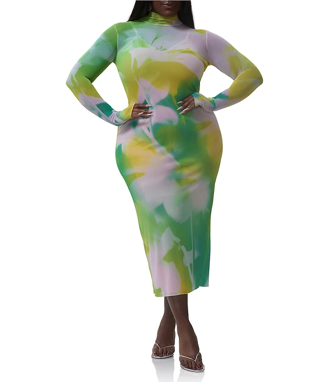 AFRM Plus Size Shailene Watercolor Print Mesh Turtleneck Long Sleeve Midi  Dress at CoolSprings Galleria in Franklin, TN