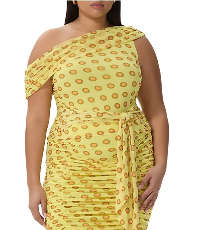 AFRM Plus Size Sophie Deco Dot Asymmetric Sleeveless Mesh Coordinating Top