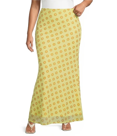 AFRM Plus Size Tegan Deco Dot Printed Mermaid Mesh Coordinating Maxi Skirt