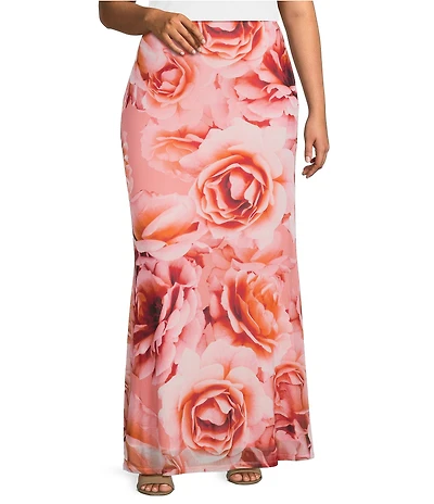 AFRM Plus Size Tegan Floral Print Mesh Coordinating Maxi Skirt