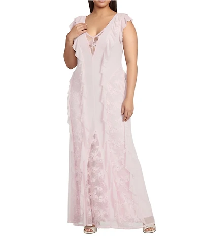 AFRM Plus Size Trista Lace Ruffle V-Neck Sleeveless Maxi Dress