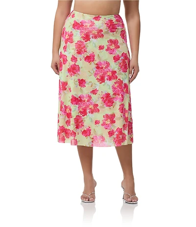 AFRM Plus Size Wilko Flroal Dot Print Coordinating Mesh Midi Skirt
