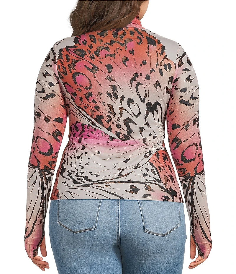 AFRM Plus Size Zadie Butterfly Printed Mock Neck Long Sleeve Mesh Top